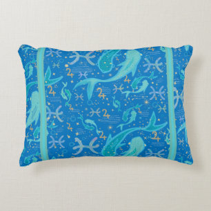 Pisces Zodiac Pattern Blue Green Accent Pillow