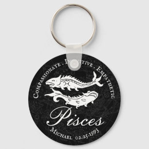 Pisces Zodiac Positive Characteristic Black Custom Key Ring