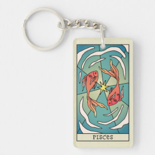 Pisces Zodiac Sign Abstract Art Vintage Key Ring