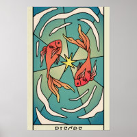 Pisces Zodiac Sign Abstract Art Vintage Poster