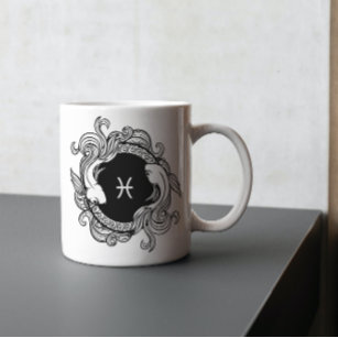 Pisces Zodiac Sign Basic Minimalist Retro Black  Coffee Mug