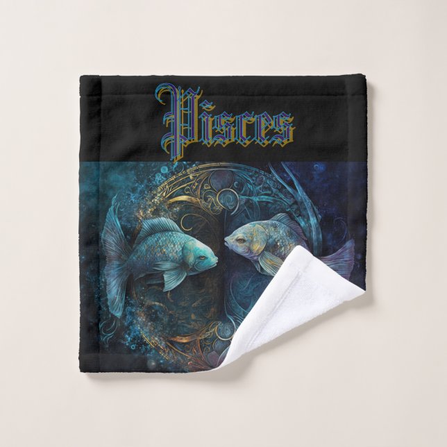 Pisces Zodiac Sign Bath Towel Set (Wash Cloth)