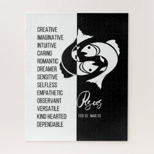 Pisces Zodiac Sign, Black & White Jigsaw Puzzle