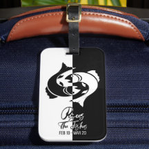 Pisces Zodiac Sign Black & White Luggage Tag