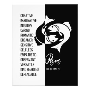 Pisces Zodiac Sign, Black & White Poster