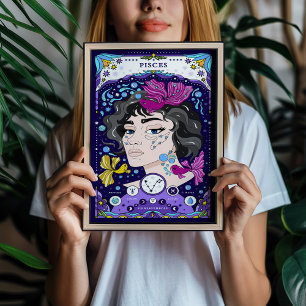 Pisces Zodiac Sign Blue Poster - Dreamy and Water
