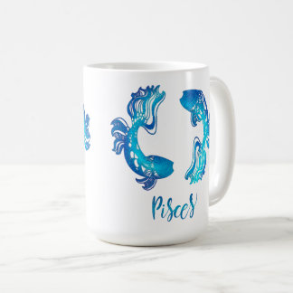 Pisces zodiac sign bright light blue glitter fish coffee mug