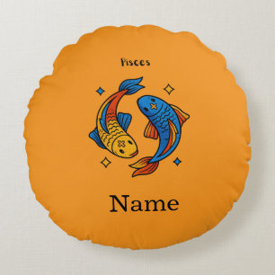 Pisces Zodiac Sign Cartoon Fish Illustration Round Cushion