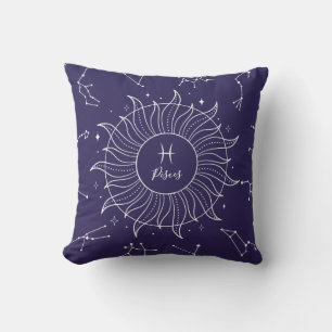 Pisces Zodiac Sign Celestial Dark Navy  Cushion