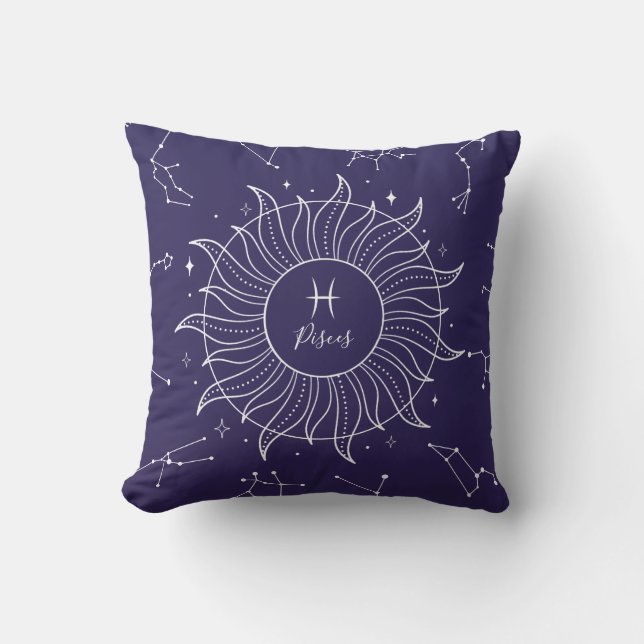 Pisces Zodiac Sign Celestial Dark Navy  Cushion (Front)