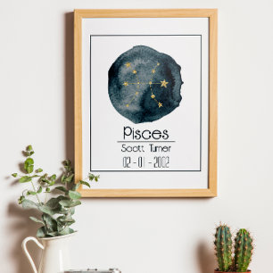 Pisces Zodiac Sign: Custom Name & Birthday Poster