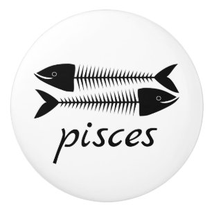 Pisces Zodiac Sign Fish Bones Black White Humourou Ceramic Knob