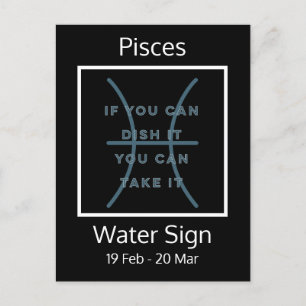 Pisces Zodiac Sign Fun Quote in Blue and White Postcard