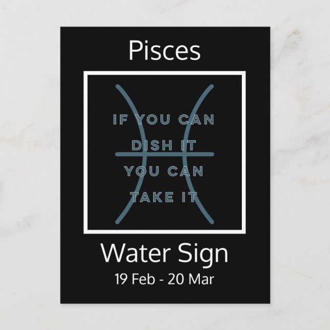 Pisces Zodiac Sign Fun Quote in Blue and White Postcard (Front)