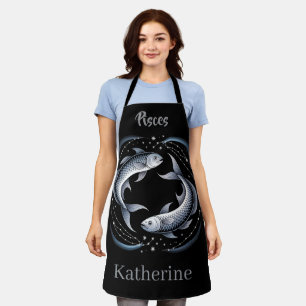 Pisces Zodiac Sign Illustration with Custom Name Apron