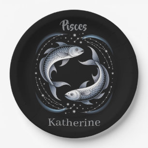 Pisces Zodiac Sign Illustration with Custom Name Paper Plate