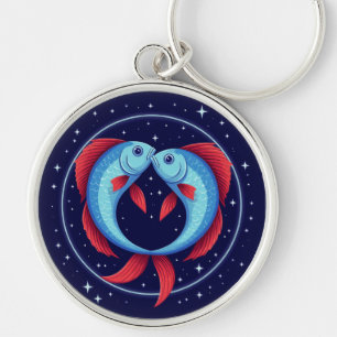 Pisces Zodiac Sign in a Cosmic Artistic Style Key Ring