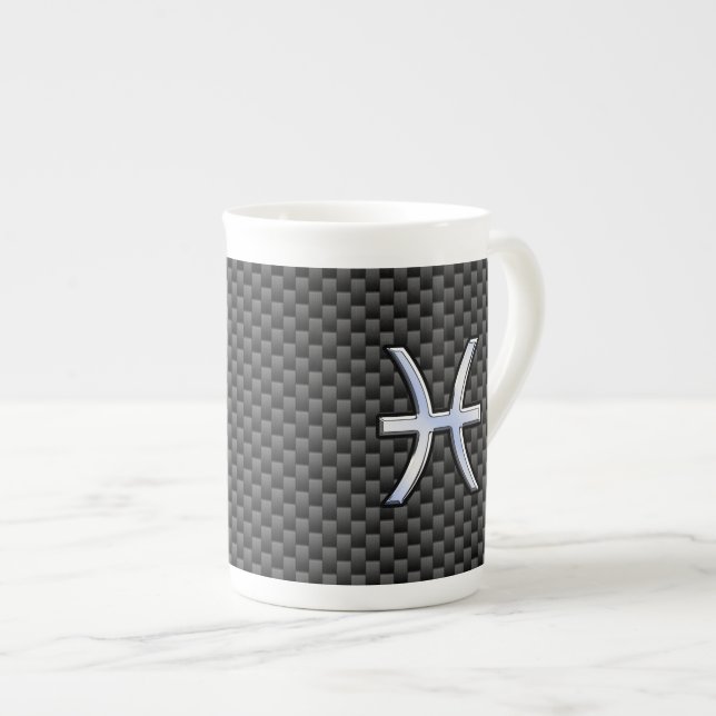 Pisces Zodiac Sign in Carbon Fiber Style Bone China Mug (Front Right)