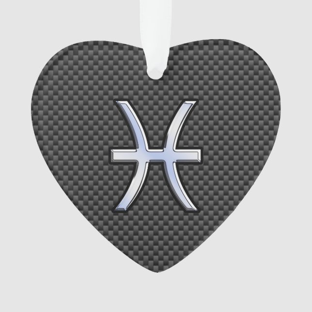 Pisces Zodiac Sign in Carbon Fibre Style Ornament (Front)
