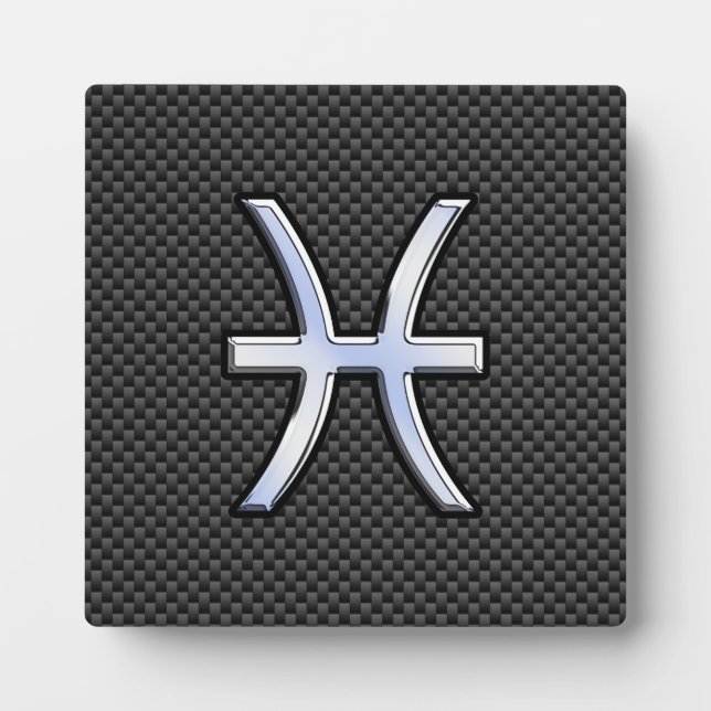 Pisces Zodiac Sign in Carbon Fibre Style Plaque (Front)