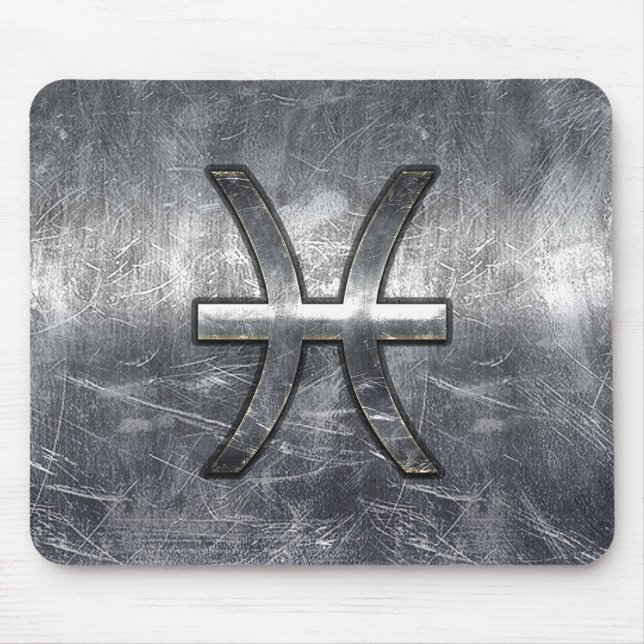 Pisces Zodiac Sign in grunge steel style decor Mouse Pad (Front)