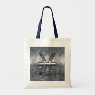 Pisces Zodiac Sign in grunge steel style decor Tote Bag