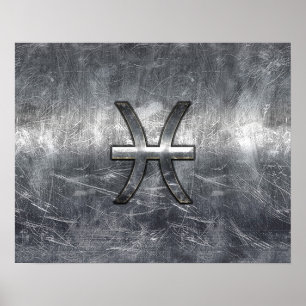 Pisces Zodiac Sign in grunge steel style print