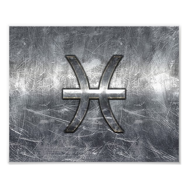 Pisces Zodiac Sign in grunge steel style print (Front)