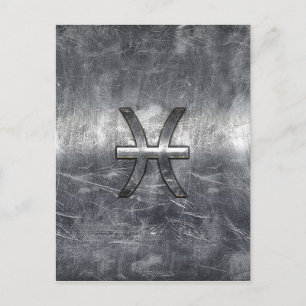 Pisces Zodiac Sign in grunge steel style print Postcard