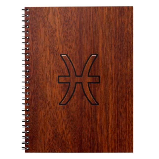 Pisces Zodiac Sign in Mahogany wood grain style Notebook (Front)