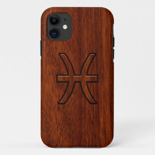 Pisces Zodiac Sign in Mahogany wood style iPhone 11 Case