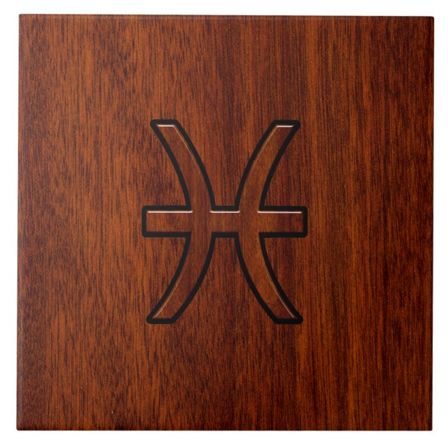 Pisces Zodiac Sign in Mahogany wood style Ceramic Tile (Front)