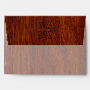 Pisces Zodiac Sign in Mahogany Wood Style Envelope