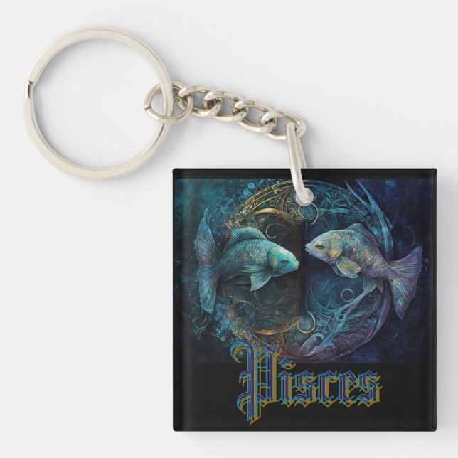 Pisces Zodiac Sign Key Ring (Front)