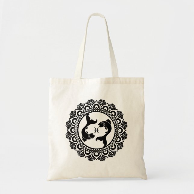 Pisces Zodiac Sign Mandala Tote Bag (Front)