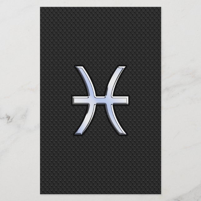 Pisces Zodiac Sign on Black Snake Skin Decor Stationery (Front)