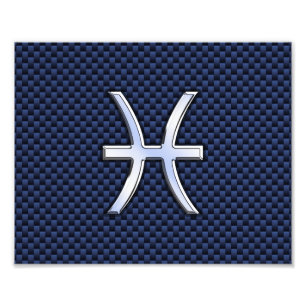 Pisces Zodiac Sign on Blue Carbon Fiber Print