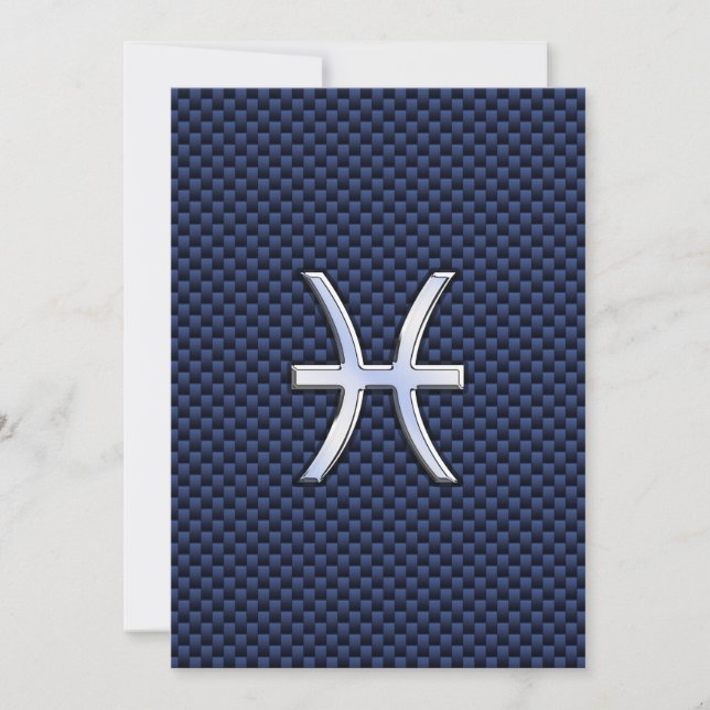Pisces Zodiac Sign on Blue Carbon Fibre Print (Front)