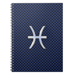 Pisces Zodiac Sign on Blue Carbon Fibre Print Notebook