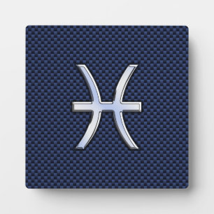 Pisces Zodiac Sign on Blue Carbon Fibre Print Plaque