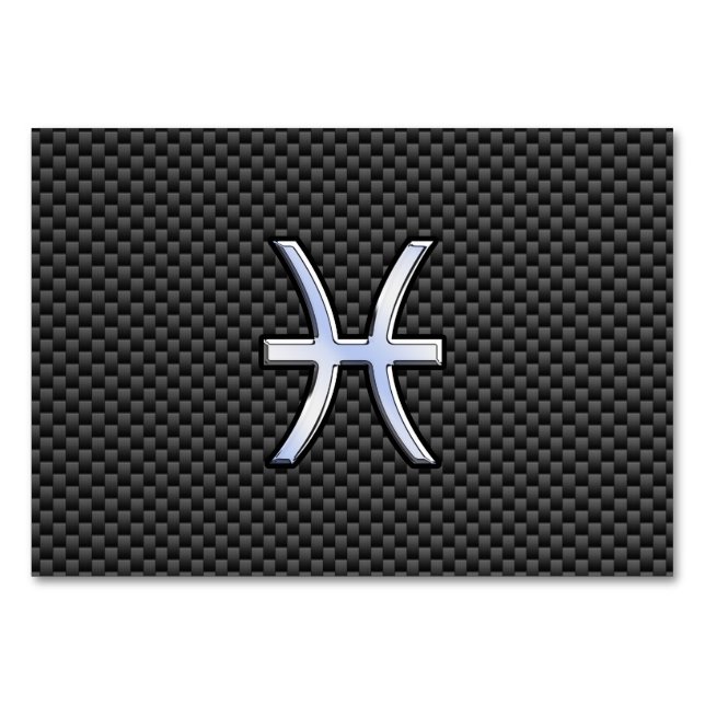 Pisces Zodiac Sign on Carbon Fibre Print Table Number (Front)