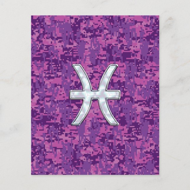 Pisces Zodiac Sign on Fuchsia Digital Camo Flyer (Front)