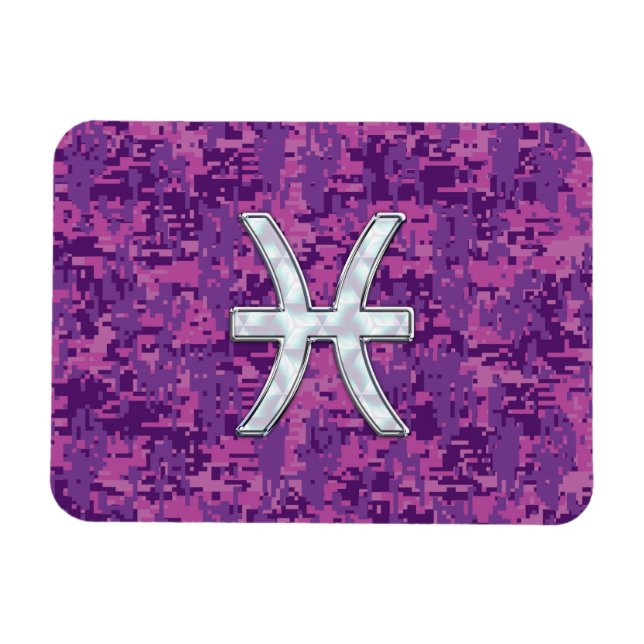 Pisces Zodiac Sign on Fuchsia Digital Camo Magnet (Horizontal)