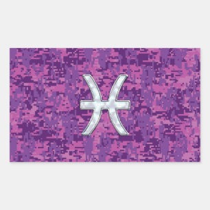 Pisces Zodiac Sign on Fuchsia Digital Camo Rectangular Sticker