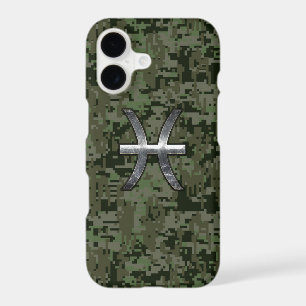 Pisces Zodiac Sign on Woodland Camouflage