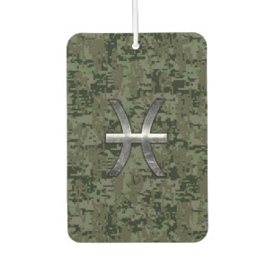 Pisces Zodiac Sign on Woodland Digital Camo Car Air Freshener