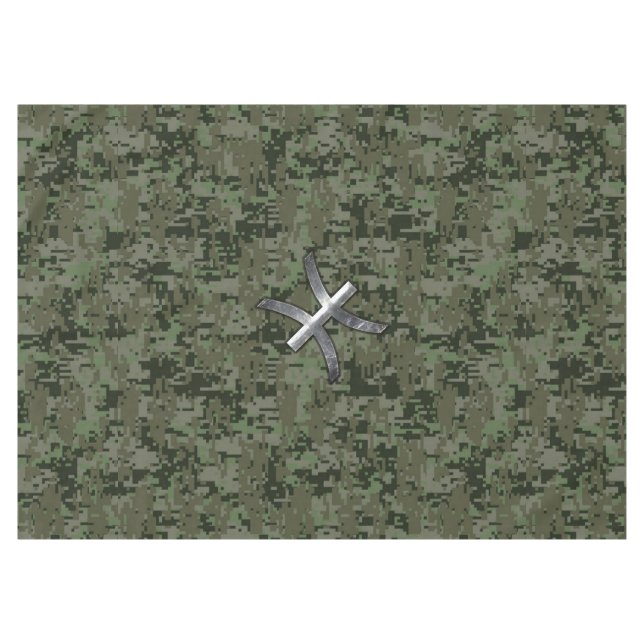 Pisces Zodiac Sign on Woodland Digital Camo Decor Tablecloth (Front (Horizontal))
