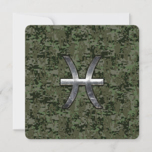 Pisces Zodiac Sign on Woodland Digital Camouflage