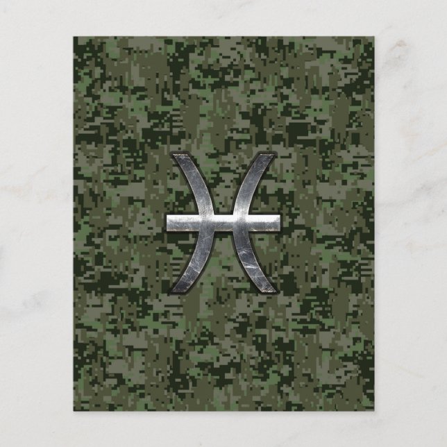 Pisces Zodiac Sign on Woodland Digital Camouflage Flyer (Front)