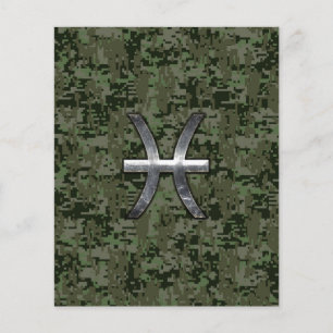 Pisces Zodiac Sign on Woodland Digital Camouflage Flyer